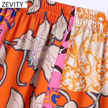 Zevity Femei Vintage Totem Paisley Print Bermuda Shorts Pentru Femei Chic Pânză Mozaic Dantelă Panglică Casual Pantalone Cortos P1172