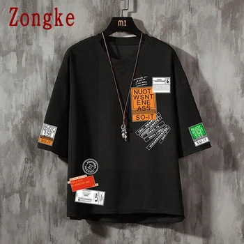 Zongke Print cu Maneci Scurte pentru Bărbați T-Shirt de Moda Streetwear Tricou Barbati Tricou Hip Hop 2021 Îmbrăcăminte Japoneză Om M-5XL